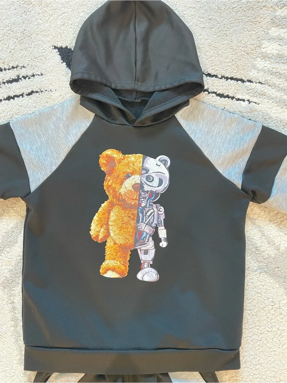 Kids Black & Gray Hoodie and Jogger Set - Teddy Graphic